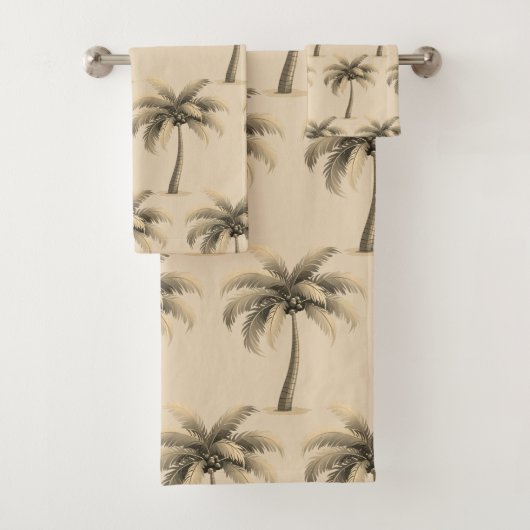 Moderne tropische botanische palmbomen op beige bad handdoek (Insitu)