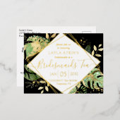 Moderne tropische bridesmaïden Tea Shower Gold Foi Folie Uitnodiging Briefkaart (Voorkant / Achterkant)