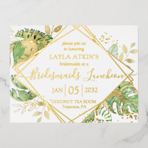 Moderne Tropische Bridesmaids Luncheon Shower Gold Folie Uitnodiging Briefkaart