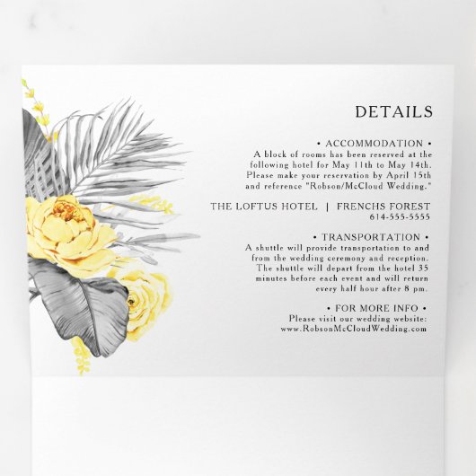 Moderne tropische bruiloft alles in één drievoudig drieluik uitnodiging (Binnenzijde eerst)