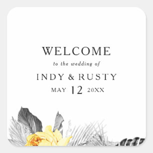 Moderne Tropische Bruiloft Welkom Vierkante Sticke Vierkante Sticker