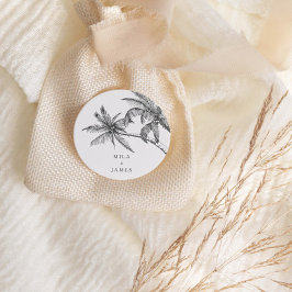 Moderne tropische elegante minimalistische bruilof ronde sticker