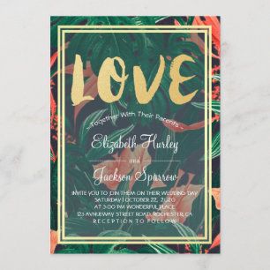Moderne tropische Floral Gold Lijst Hawaiian Weddi Kaart