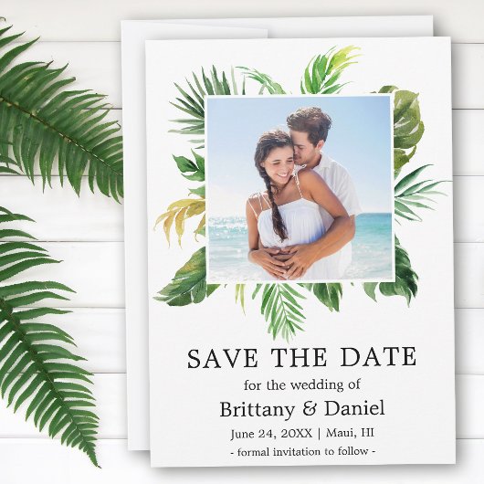 Moderne Tropische Greenery sparen de Datum Fotokaa Save The Date