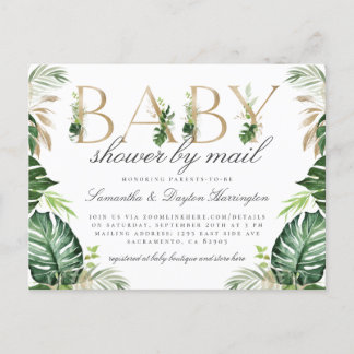 Moderne Tropische Groene Goud Baby Shower Per Post Uitnodiging Briefkaart
