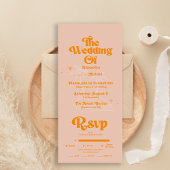 Moderne Tropische Levendige Oranje Bruiloft All In One Uitnodiging