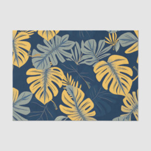 Moderne Tropische Monstera Blad Navy Goud Jungle Tissuepapier