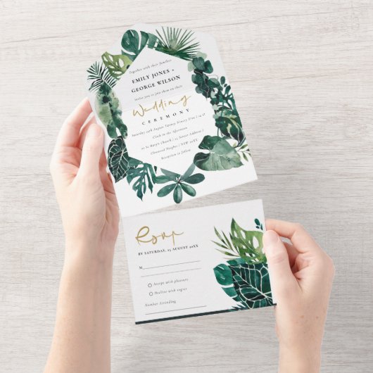 MODERNE TROPISCHE MONSTERA FOLIAGE GROENE WATERVER ALL IN ONE UITNODIGING (Afscheurbaar)