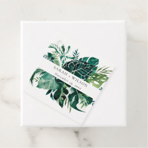Moderne Tropische Monstera Green Foliage Wedding Bedankjes Labels