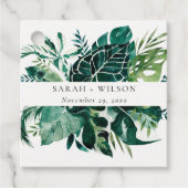Moderne Tropische Monstera Green Foliage Wedding Bedankjes Labels (Voorkant)