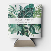 Moderne Tropische Monstera Green Foliage Wedding Blikjeskoeler (Voorkant)