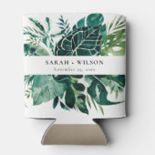 Moderne Tropische Monstera Green Foliage Wedding Blikjeskoeler (Achterkant)