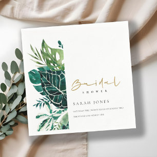 Moderne Tropische Monstera Groene Fauna Bruiloftss Servet