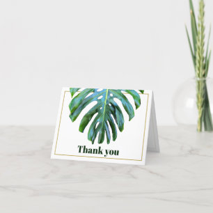 Moderne tropische monstera Leaf Gold Beach bruilof Bedankkaart