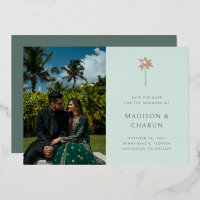 Moderne Tropische Palm Mint Wedding Save the Date