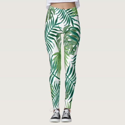 Moderne tropische palmbladeren leggings (Voorkant)