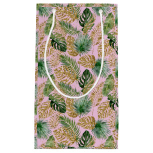 Moderne tropische palmbladeren Monstera Gold Glitt Klein Cadeauzakje