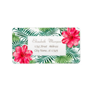 Moderne Tropische Palmbladeren, Tropisch, Hibiscus Etiket