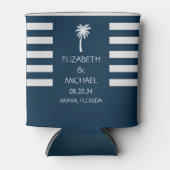 Moderne tropische palmbomen bruiloft marineblauw blikjeskoeler (Voorkant)