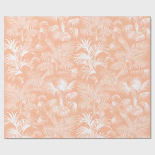Moderne tropische palmbomen wit perzik roze cadeaupapier (Vlak)