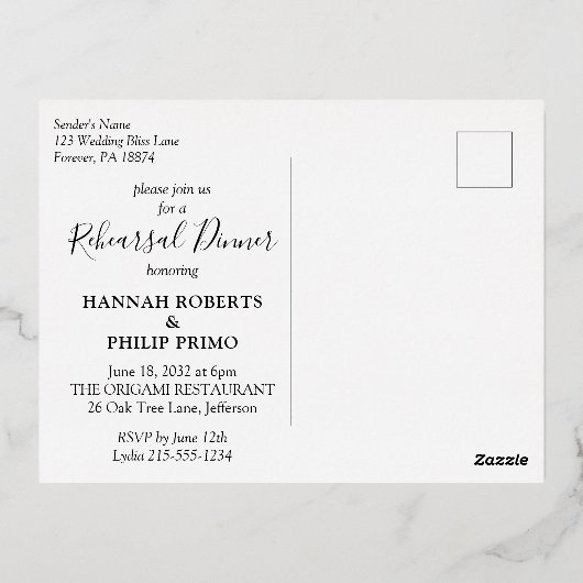 Moderne tropische repetitie - Dinner Gold Folie Uitnodiging Briefkaart (Achterkant)