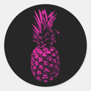 moderne tropische roze zwarte ananas ronde sticker