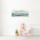 Moderne Tropische strand bruiloft gefeliciteerd Spandoek (Insitu)