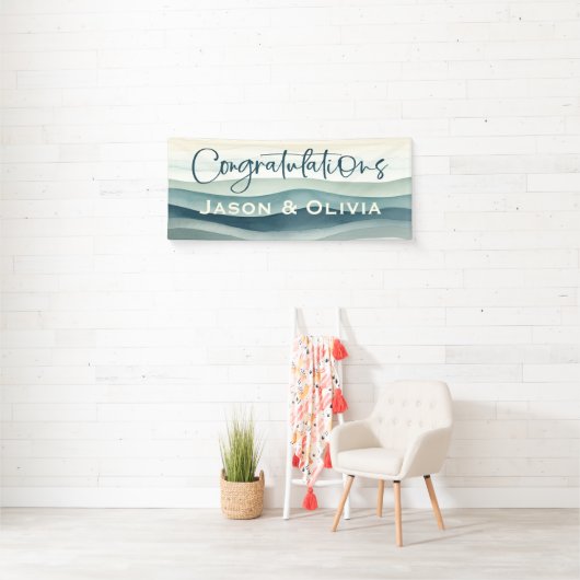 Moderne Tropische strand bruiloft gefeliciteerd Spandoek (Insitu)