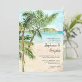 Moderne Tropische Strand Palm Tree Wedding Kaart (Staand voorkant)