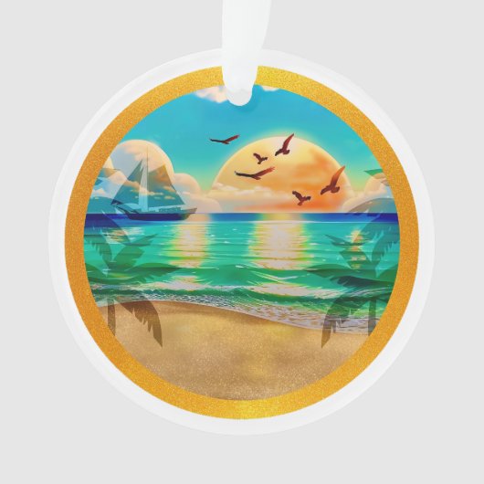 Moderne tropische strand palmbomen zonsondergang v ornament (voorkant)