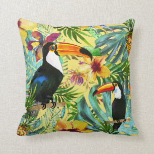 Moderne Tropische Toekan Paradijs met Palm Ananas Kussen