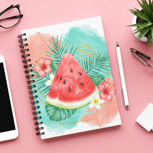 Moderne Tropische Watermeloen & Hibiscus Waterverf Notitieboek