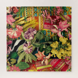 Moderne tropische Waterverf Floral-Indiaans patroo Legpuzzel
