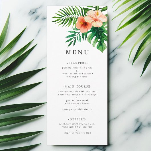Moderne tropische Waterverf Floral Wedding Menu