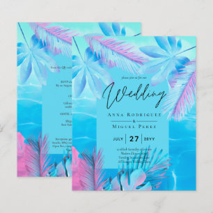 Moderne tropische zomer Aqua Blue Pink Wedding