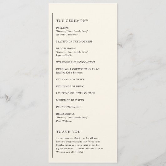 Moderne Trouw Bruiloft Ivory Programma (Achterkant)