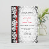 Moderne Trouw Damast in Wit, Zwart en Rood Kaart (Staand voorkant)