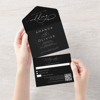 Moderne Trouw Elegante Chic Calligrafie Zwart All In One Uitnodiging