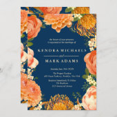 Moderne Trouw, Sinaasappel Bloemenkrans Uitnodigin Kaart (Voorkant / Achterkant)