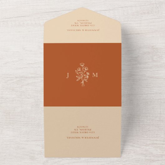 Moderne Trouw Terracotta Aardtinten All In One Uitnodiging (Buitenkant)