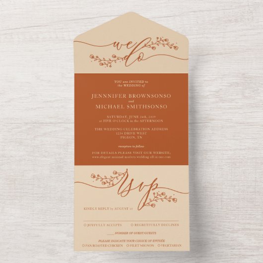 Moderne Trouw Terracotta Aardtinten All In One Uitnodiging (Binnen)