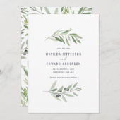 Moderne trouwerij met minimale olijfbladeren aankondiging (Voorkant / Achterkant)