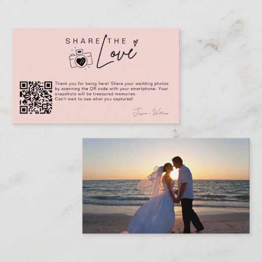 Moderne trouwfoto Deel de liefde Qr Code Informatiekaartje (Voorkant / Achterkant)