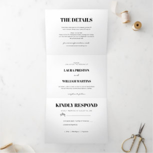 Moderne trouwfoto met RSVP en details Drieluik Uitnodiging