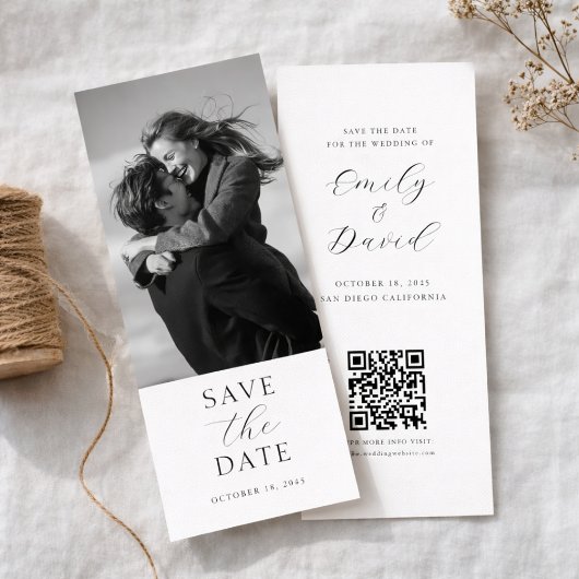 Moderne Trouwfoto Save the Date met QR-code