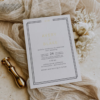 Moderne trouwkaart met goud folie / AVERY Suite Uitnodiging