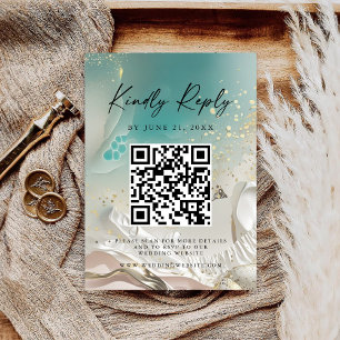 Moderne Trouwkaart met QR-code voor Ocean Getijde Save The Date