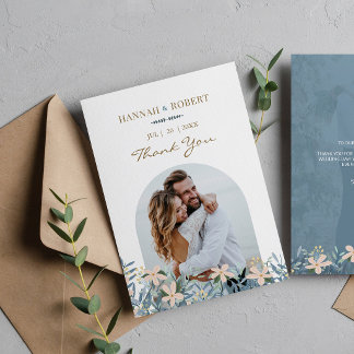 Moderne Trouwkaart met Wilde Bloemen en Foto Bedan Save The Date