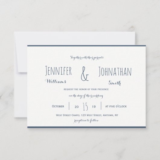 Moderne trouwkaarten in navy & wit kaart (Voorkant)