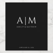 Moderne Trouwmonogram Zwarte Minimalistische Elega Wijn Etiket (Enkel label)